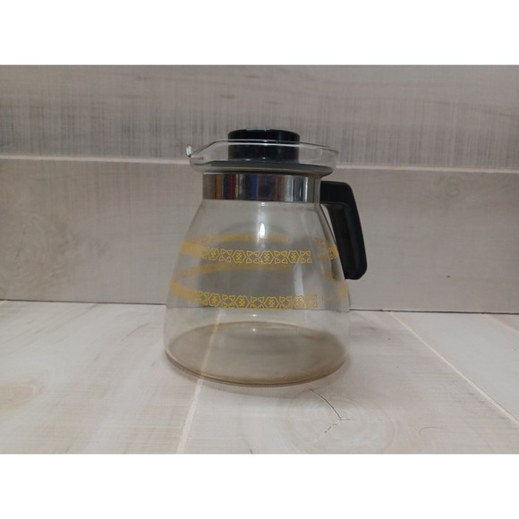 Vintage Melitta 6 Cup Glass Replacement Coffee Pot Carafe w/ Lid Yellow Print - Picture 8 of 10